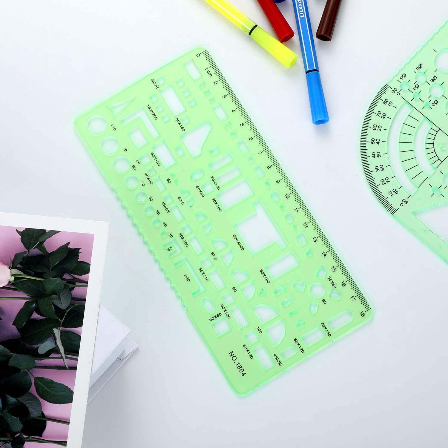 WSNIJFU  6 Pcs Drawing Rulers Plastic Measuring Templates Building Measuring Rulers Stencils Geometricfor Office , Clear Green