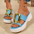 thumbnail image 2 of Platform Sandals for Women Fashion Metal Buckle Slides Open Toe Summer Slip on Low Wedge Casual Beach Shoes Blue Size 6.5, 2 of 8