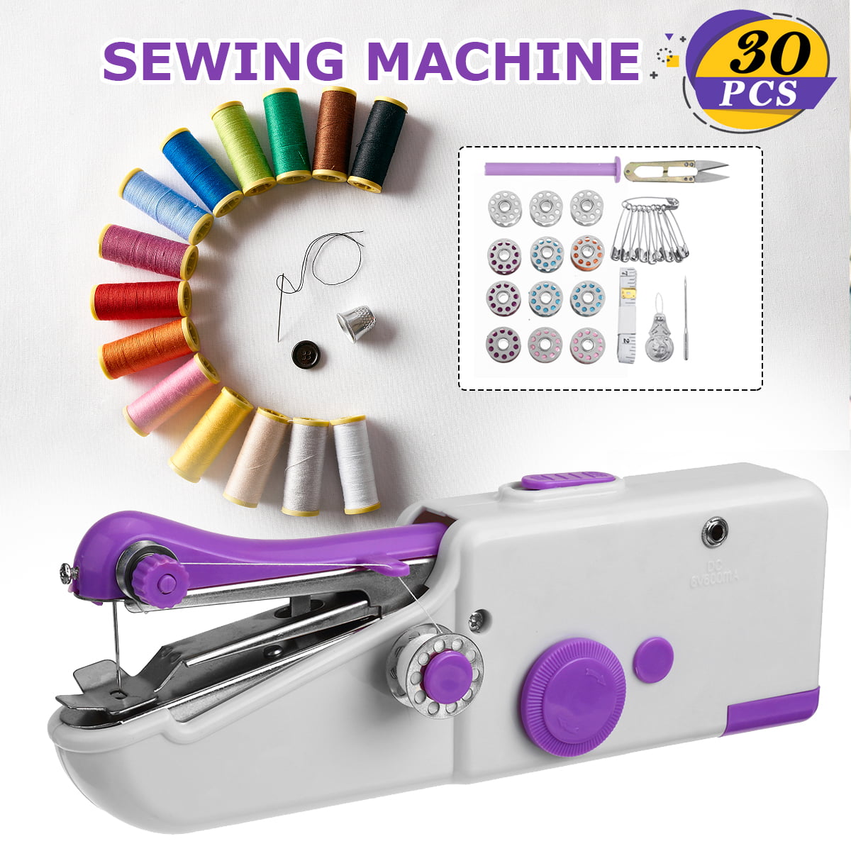 SAFETYON Sewing Machine 30 Pieces Mini Hand Sewing Machine Portable Handheld Sewing Machine Convenient Quick Sewing Machine