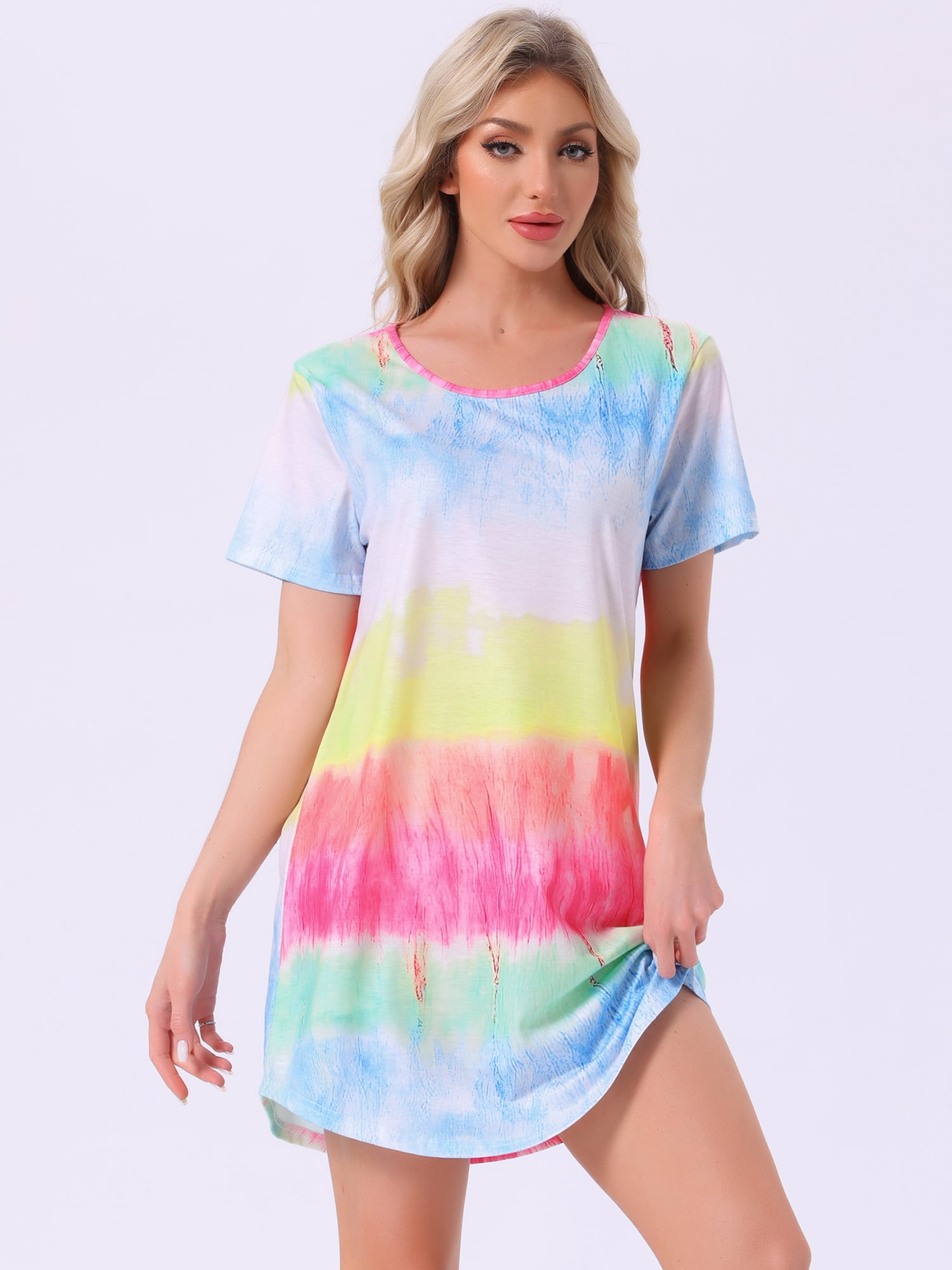 DARING DIVA Women's Colorful Striped Short Sleeve Nightgown S Rainbows