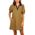 thumbnail image 2 of Stripe Printing Women Short Sleeve V Neck Casual Mini Shirt Dresss, 2 of 5