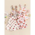 thumbnail image 3 of Suealasg Little Girl Jumpsuit 1T 2T 3T 4T 5T 6T Kids Girls Sleeveless Strawberry Flower Print Spaghetti Strap Denim Romper Overalls Toddler Girls Summer Clothes, 3 of 9