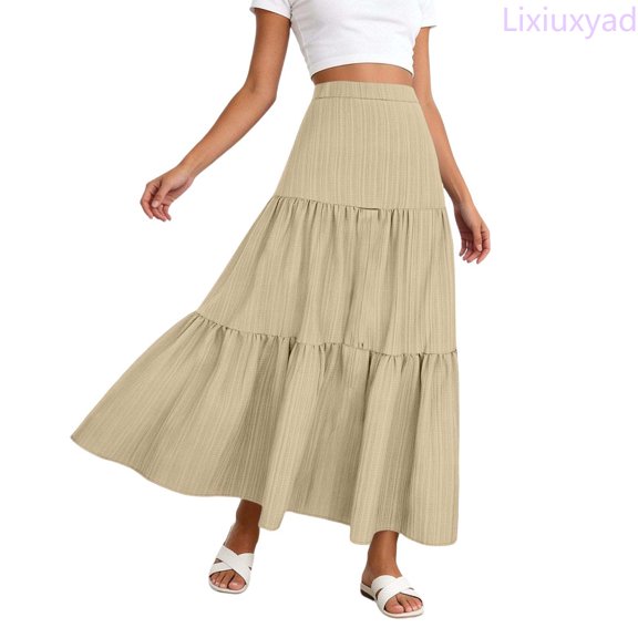 Lixiuxyad Womens Skirt Casual Summer Skirt Solid Color A Line Midi Skirt For Travel And Daily Wear,Beige