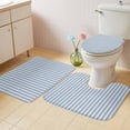 thumbnail image 2 of Blue Striped Bath Mat 3 Piece Bathroom Rug Set, Modern Simple Farmhouse Beige Vintage Non Slip Bath Rug Contour Mat and Toilet Lid Cover, Absorbent Shower Mats Soft Bath Rugs and Mats Sets, 2 of 8