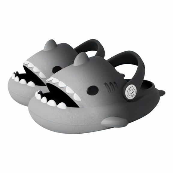 allgala Gradient Shark Slides Slippers with Backstrap Non-Slip Novelty Open Toe Sandals for Boys Girl Indoor Outdoor Comfy Cushioned Cute Cartoon Shower Slippers Beach Pool Shoes-Black Grey