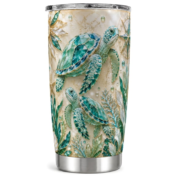 Turtle Tumbler 20oz, Sea Turtle Tumbler, Coastal Stainless Steel Travel Cup