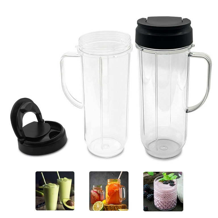 QUIENKITCH 2 Pack Magic Bullet Blender Cups，22oz Tall Cup with Flip Top  To-Go Lid，16oz Replacement Cup with Cross Blade Replacement Parts  Compatible