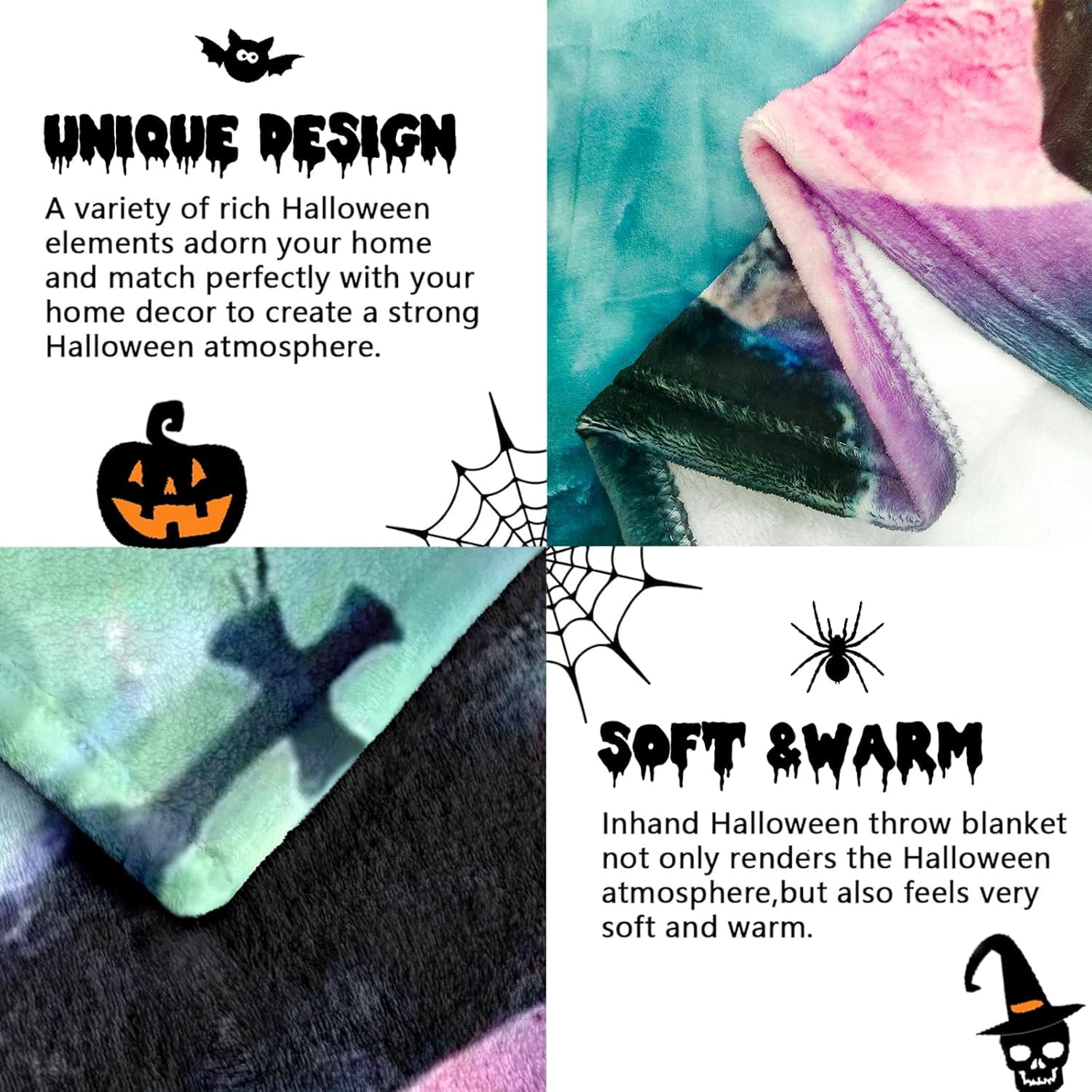 Halloween Throw Blanket Pumpkins Spooky Hands Scary Tombstones Throw Blanket Decorative Lightweight Fuzzy Soft Plush Fleece Blankets and Throws Couch Sofa Bed Blanket 50x60