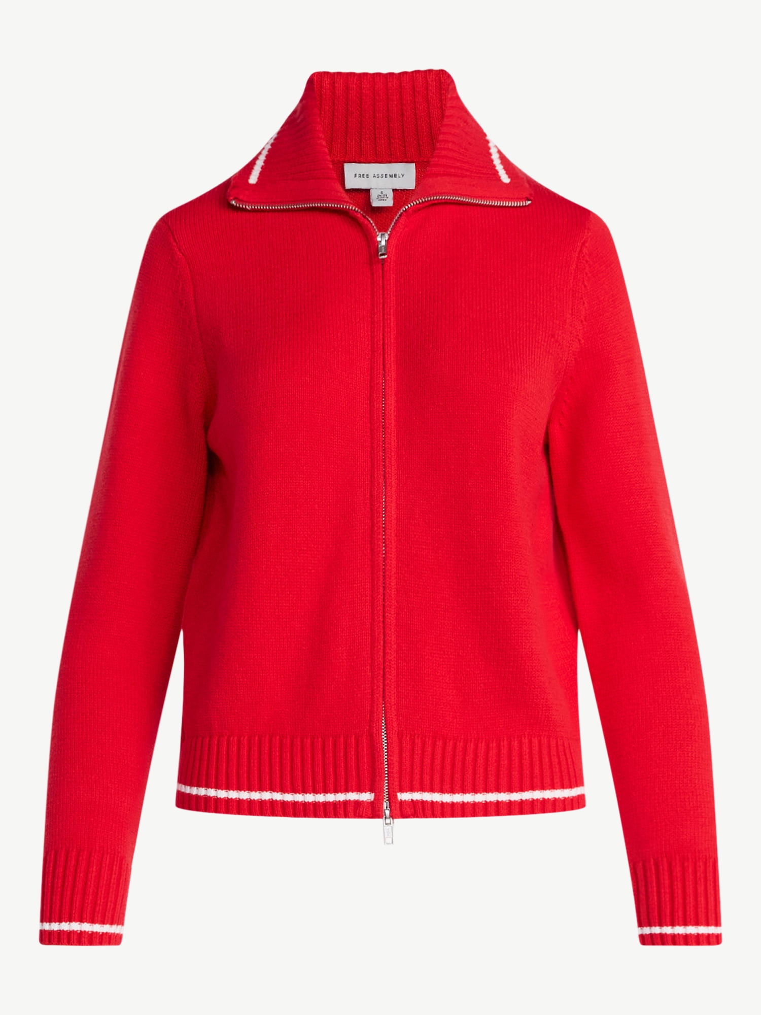 トップス TTT MSW standard zip up cardigan Red Free Assembly Women's Zip Front Sweater with Long Sleeves