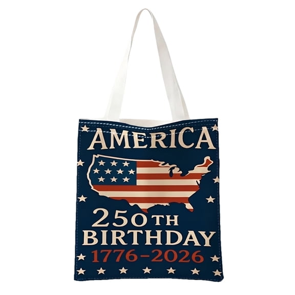 4th of July Canvas Tote Bag, Independence Day 250th Anniversary USA Reusable Grocery Shopping Travel Bag