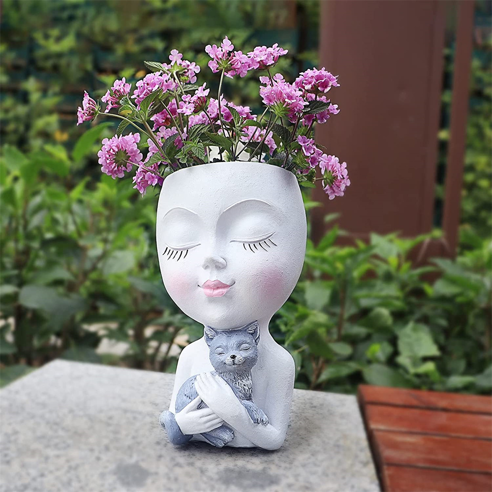 Kopf-Blumentopf Aus Harz – Lustiges Gesicht Mit 'I Love You'-Geste, Drainageloch + Untersetzer, Für Sukkulenten, Kakteen