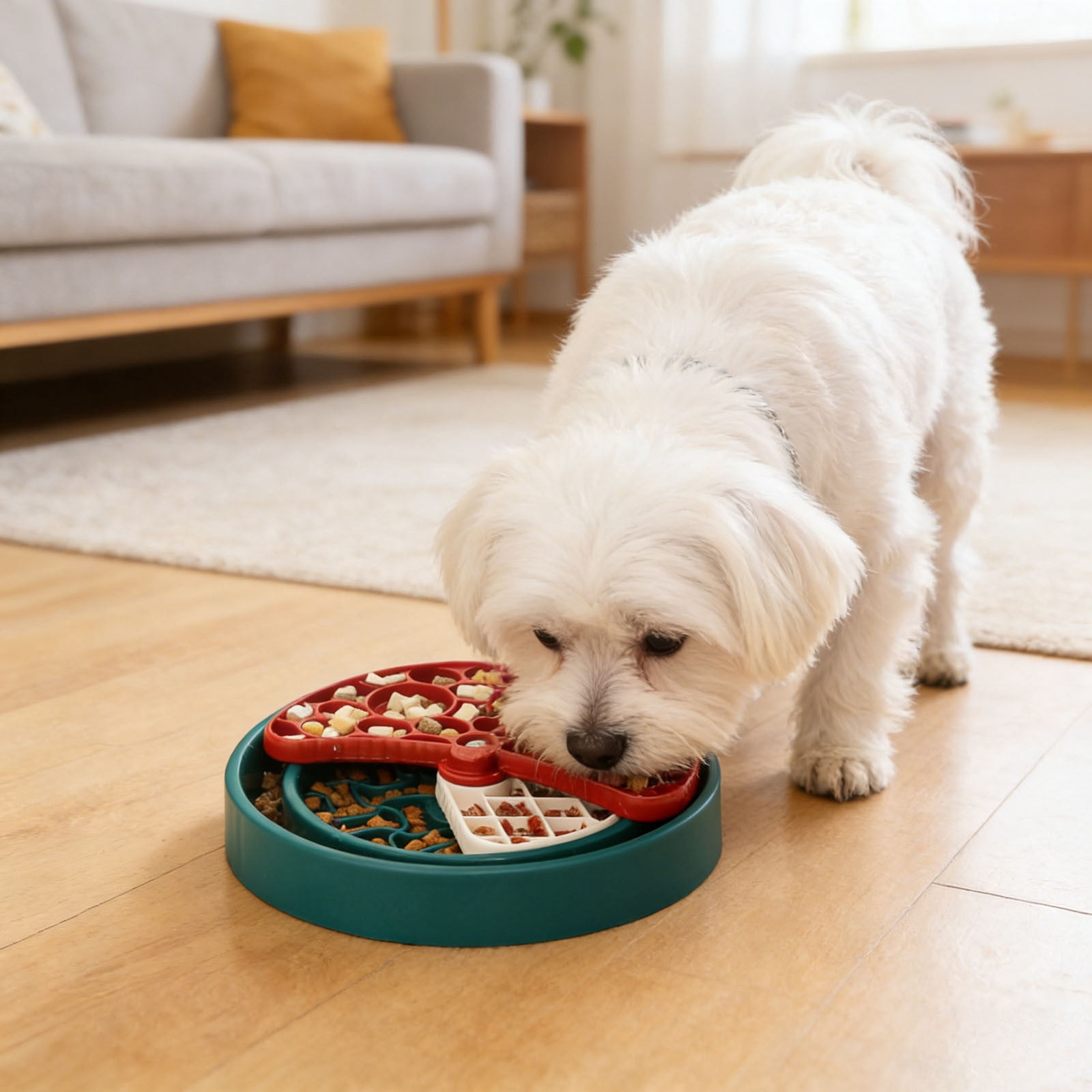 Gytml 360° Rotating Slow Feeder Puzzle Bowl, Interchangeable Food Lick Mats For Dogs Cats, Anti-Gulping Enrichment Feeder Green-28.8X28.8X6cm