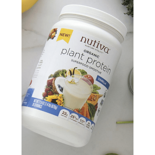 Nutiva Organic Plant Protein Superfood Smoothie Powder Vanilla 22g Protein 21 9 Ounces Walmart Com Walmart Com