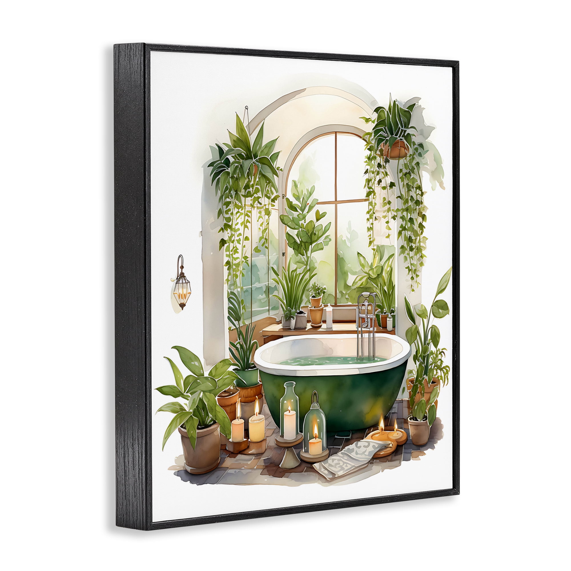 Tranquil Tub with Candles & Greenery Black Framed Giclee Art, design by Lettered and Lined