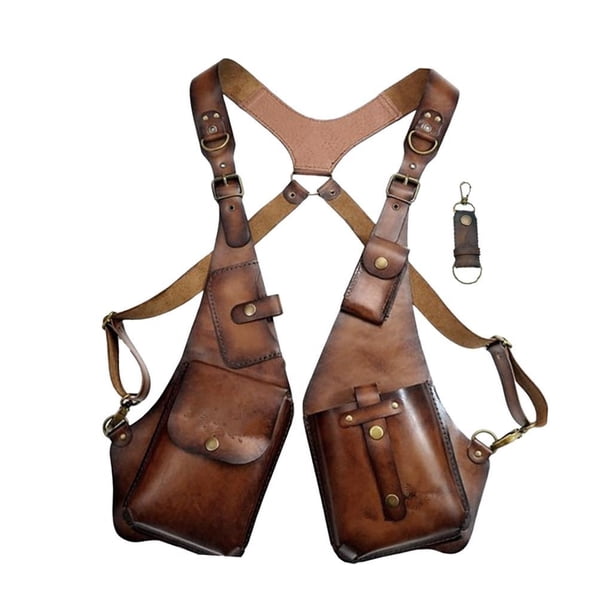 Bolso de hombro para axila, bolso medieval de doble hombro para axila, bolso tipo funda para teléfono Marrón