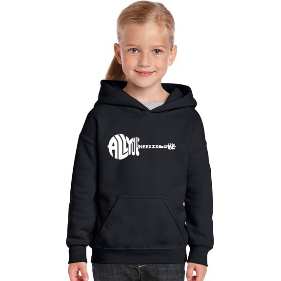 LA Pop Art Girl's Word Art Hooded Sweatshirt - All You Need Is Love