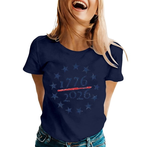 MuXiKeJi Clothes Women's America 250 Printed Casual T-Shirt United States 250Th Anniversary Patriotic Tee