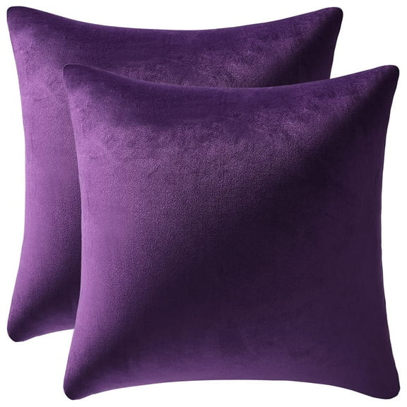 Purple 18x18 Velvet Pillow Covers 2 Pack, Decorative Square Throw Pillow Cases for Farmhouse Home Office Bedroom Living Room Sofa Decor