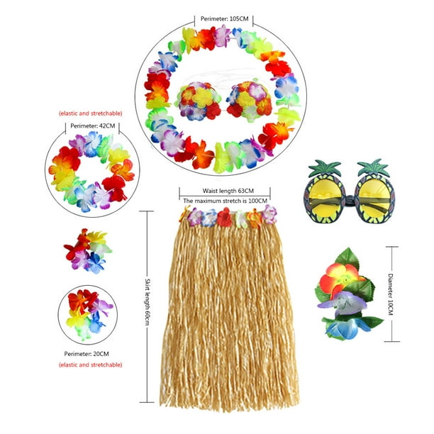 Peggybuy Grass Skirt Suit Party Dress Up Hawaiian Costume for Stage Beach  (Yellow) 