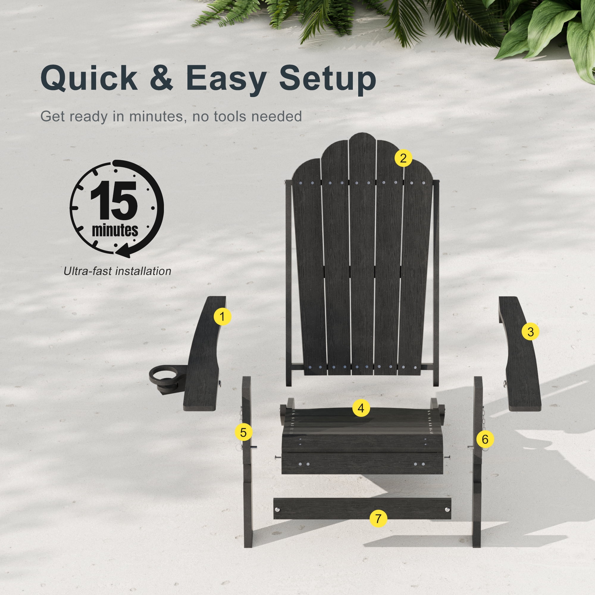 ACEGOSES Foldable Outdoor Adirondack Chairs Set of 2 with Cup Holder, 3-Position Adjustable HDPE Plastic for Patio, Fire Pit, Deck, Black
