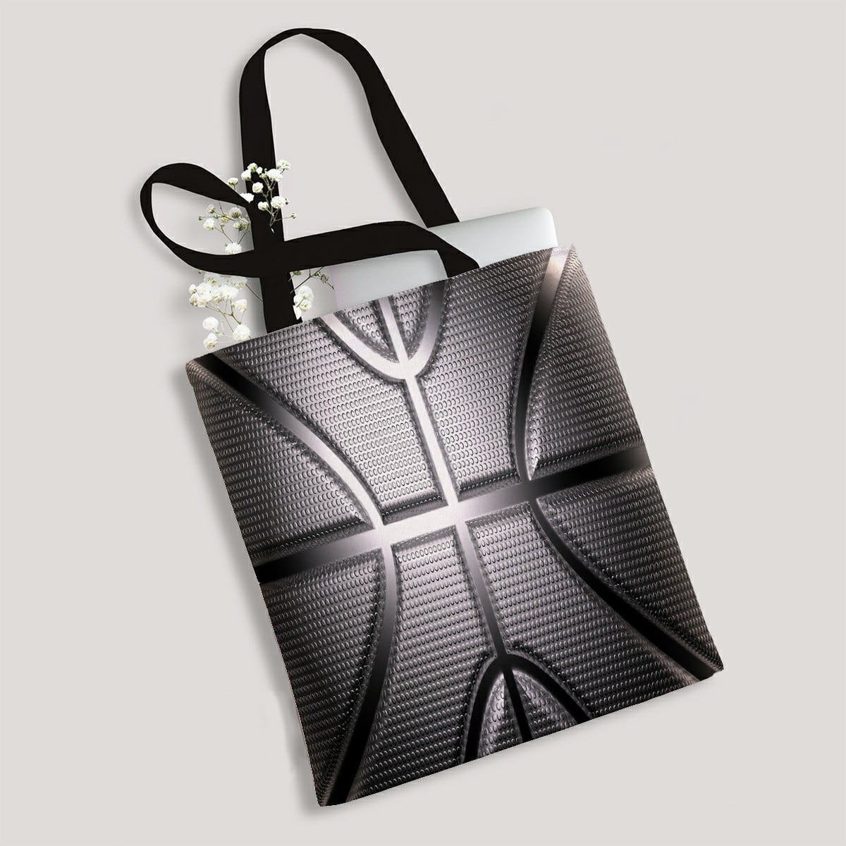 ABPHQTO Rendering Metallic Basketball Canvas Bag Reusable Tote Grocery