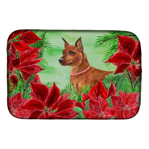 Miniature Pinscher Poinsettas Dish Drying Mat