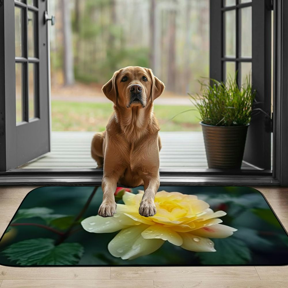 PHYHOO Doormat Floor Rug/Mat - Rose Junction Leverkusen Maigold Flowers Yellow Decorative Door Mat, Door Mat with Non-Slip Rubber Backing, Easy Cleaning, Traps Dirt, Rug for Entry, Patio