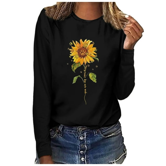 ICHUANYI Womens Classic Casual Crewneck Sweatshirt Long Sleeve Floral Print Shirt Soft Lightweight Loose Top Fall Winter Clothing 2023