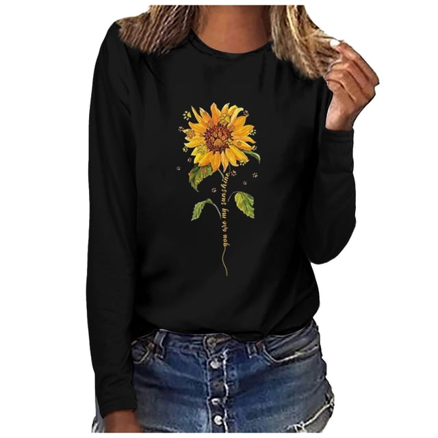 PVCS T-shirt Blouse à Manches Longues à Col Rond Imprimé pour Femmes Grande Taille