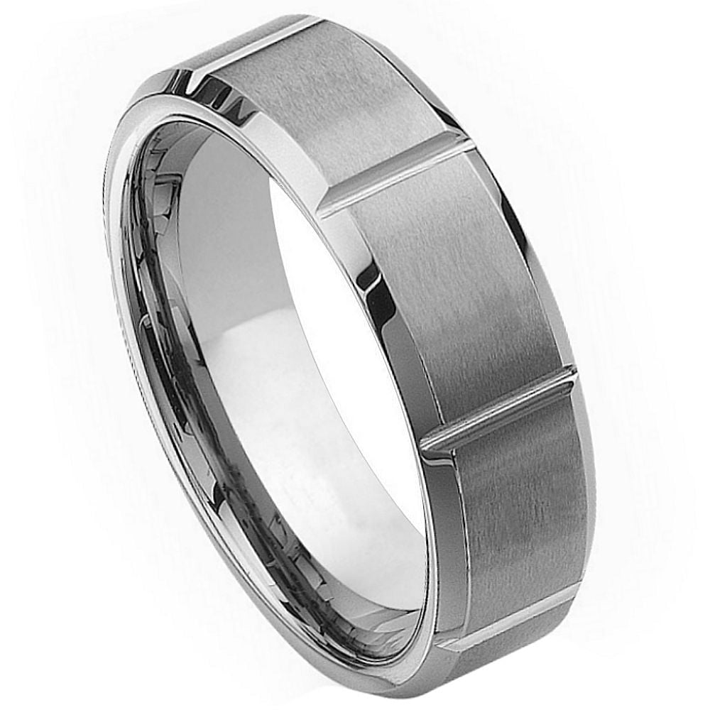 Vertical Grooves Wedding Band Ring 9mm Men & Ladies Tungsten Carbide Beveled W 