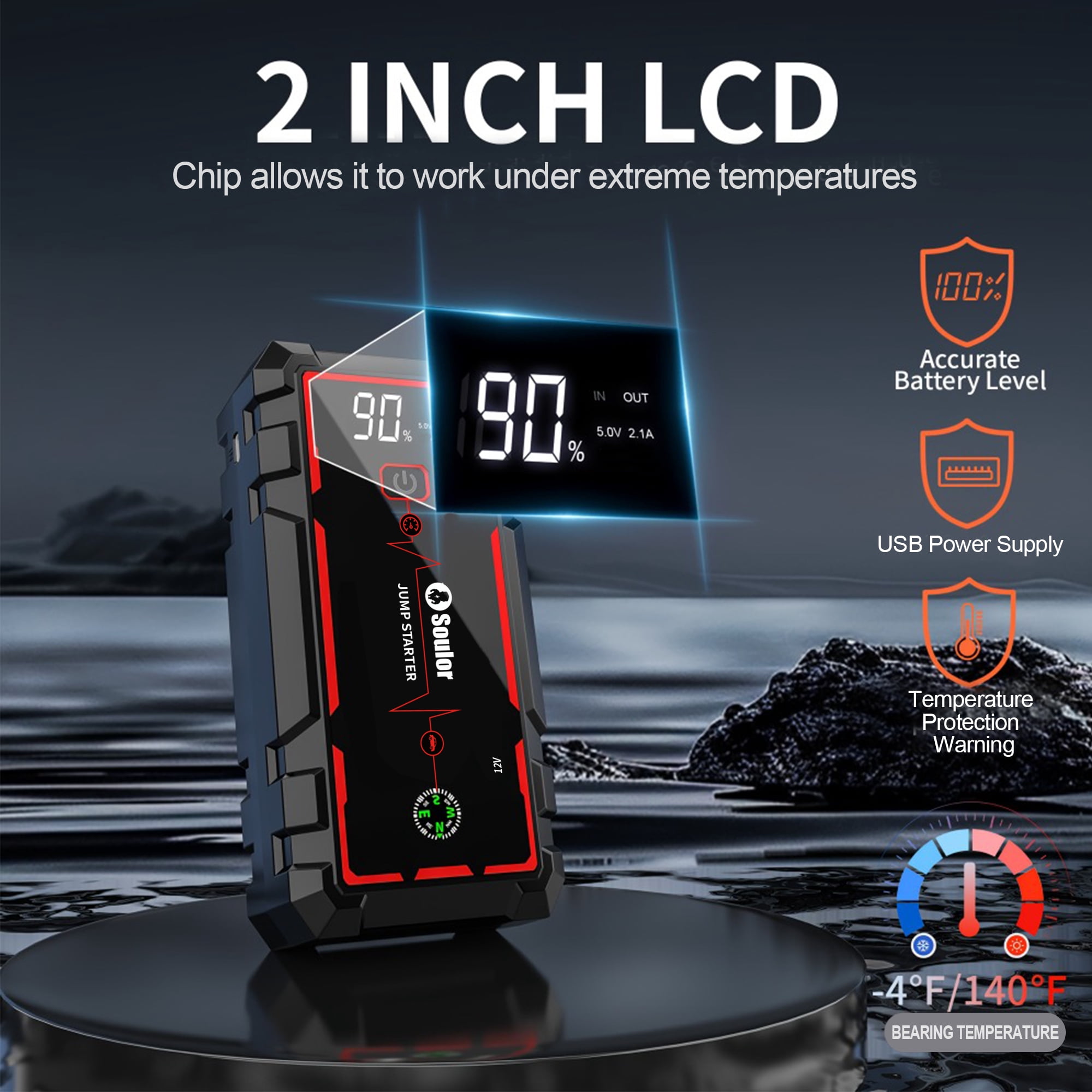 Jump Starter 3000A for 8.0L Gas 4.0L Diesel 12V Lithium Jump Box, Portable Power Bank with Emergency Light