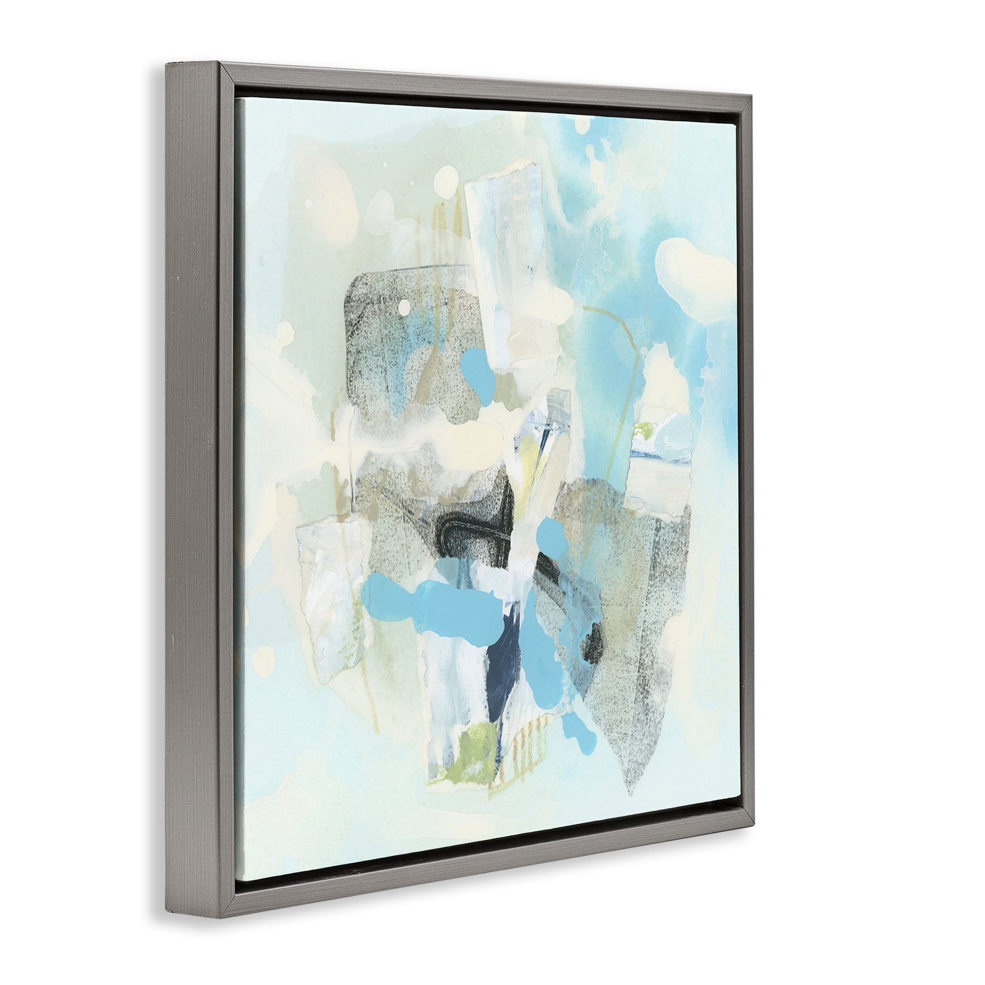 Stupell Industries Modern Paint Splash Abstract Abstract Painting Gray Floater Framed Canvas Art Print Wall Art, 18 x 18