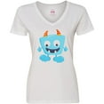 thumbnail image 3 of Inktastic Cute Monster, Little Monster, Blue Monster, Horns Women's V-Neck T-Shirt, 3 of 5
