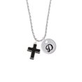 thumbnail image 2 of Delight Jewelry Silvertone Large Black Enamel Cross with Decorated Sides Silvertone Script Initial Disc - D - Charm Necklace, 20"+3", 2 of 4