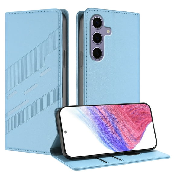 For Samsung Galaxy S25 PU Leather Wallet Phone Case,Exquisite Embossed Designing,Flip Folio Cover,With Kickstand Credit Card Holders Slots,Magnetic Closure Shockproof Phone Case,Blue