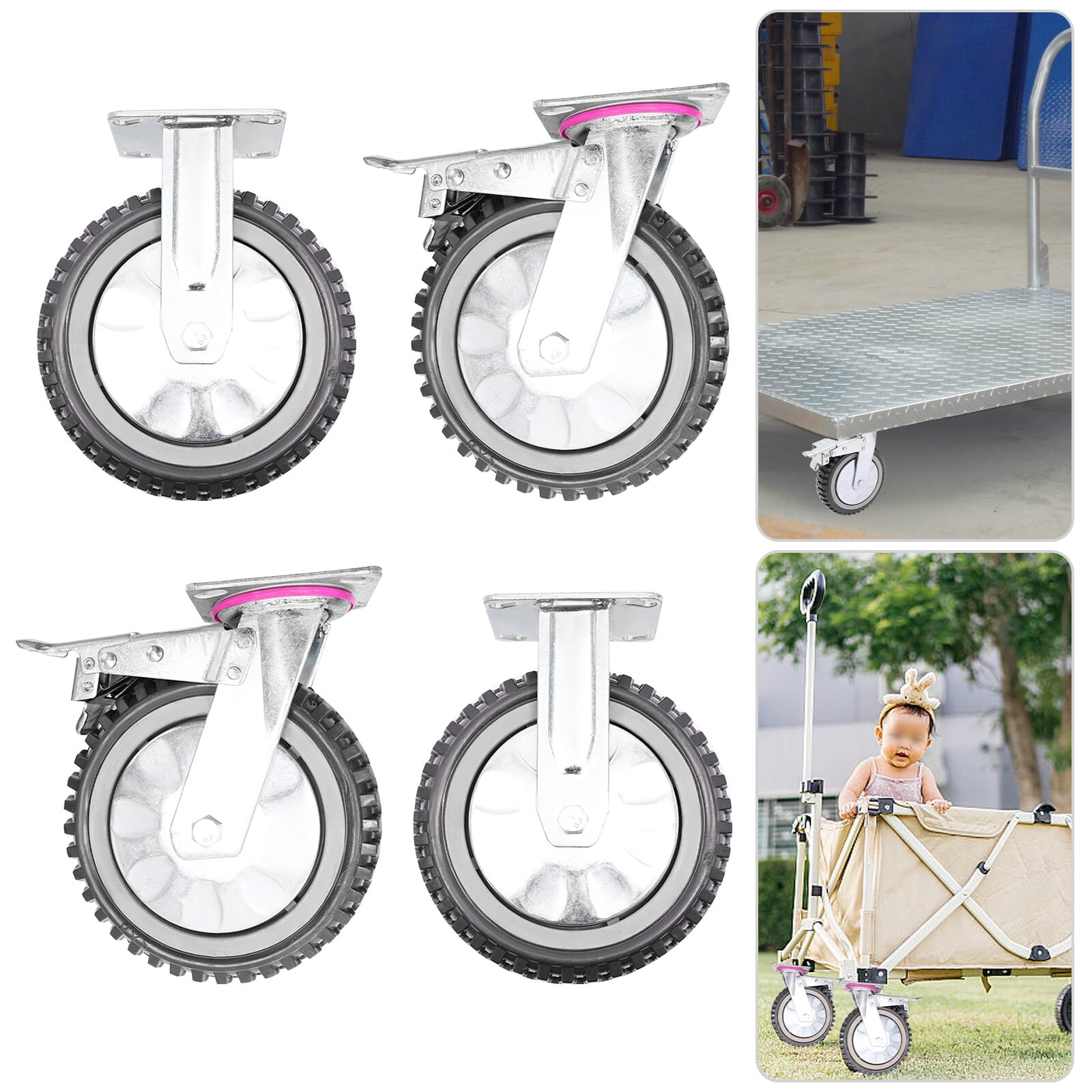 4 PCS Caster Wheels 8 inch Heavy Duty Caster Wheel Trolleys Cart Wheel 600kg PVC