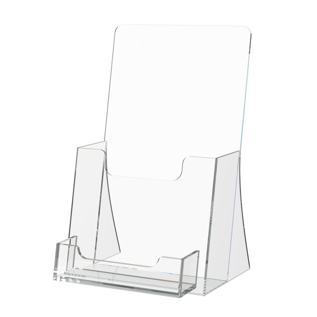 Acrylic Tri Fold with Card Pocket Countertop Display Stand for 4.25" Menus and 3.5" x 2" Gift Cards Maps or Pamphlets Bin for Tour Guide Brochures Clear Multi Pocket Caddy by Marketing Holders