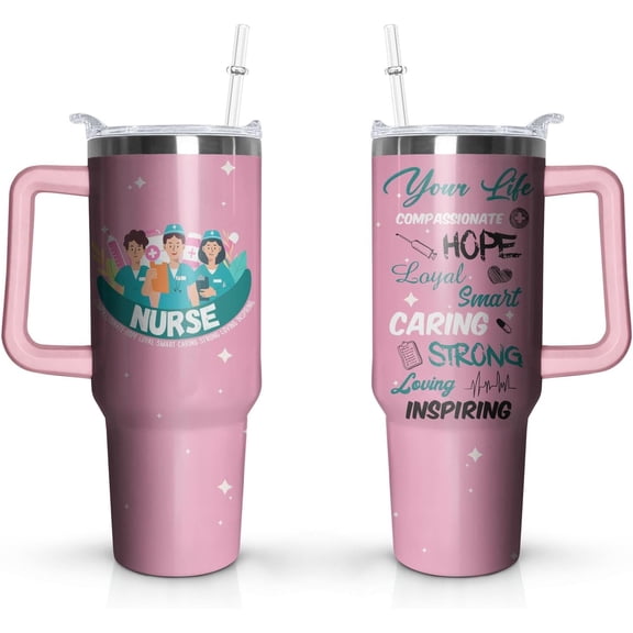 Nurse Gifts - Nurse Gifts for Women, 40 oz Tumbler with Handle and Straw, Insulated Stainless Steel Travel Mug, Nurses Week Gifts, Nurse Appreciation Gifts, Gifts for Nurse,New Nurse Gifts