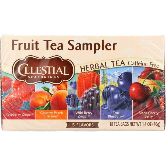 Fruit Tea Sampler Herbal Tea Caffeine Free 18 Tea Bags, 1.4 oz, 1 Pack