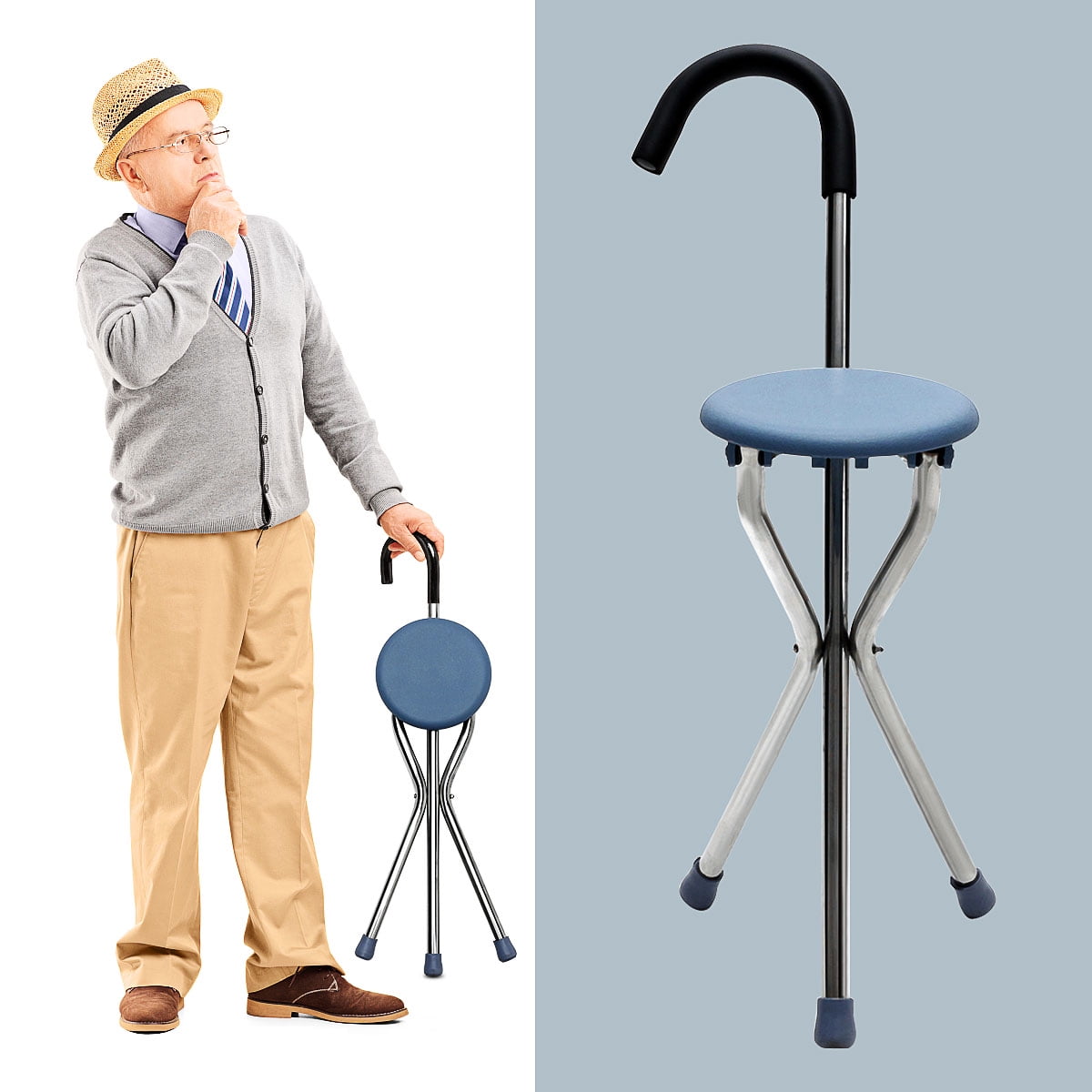 Adjustable Walking Cane with Seat for Elderly Heavy Duty Handy Travel friendly