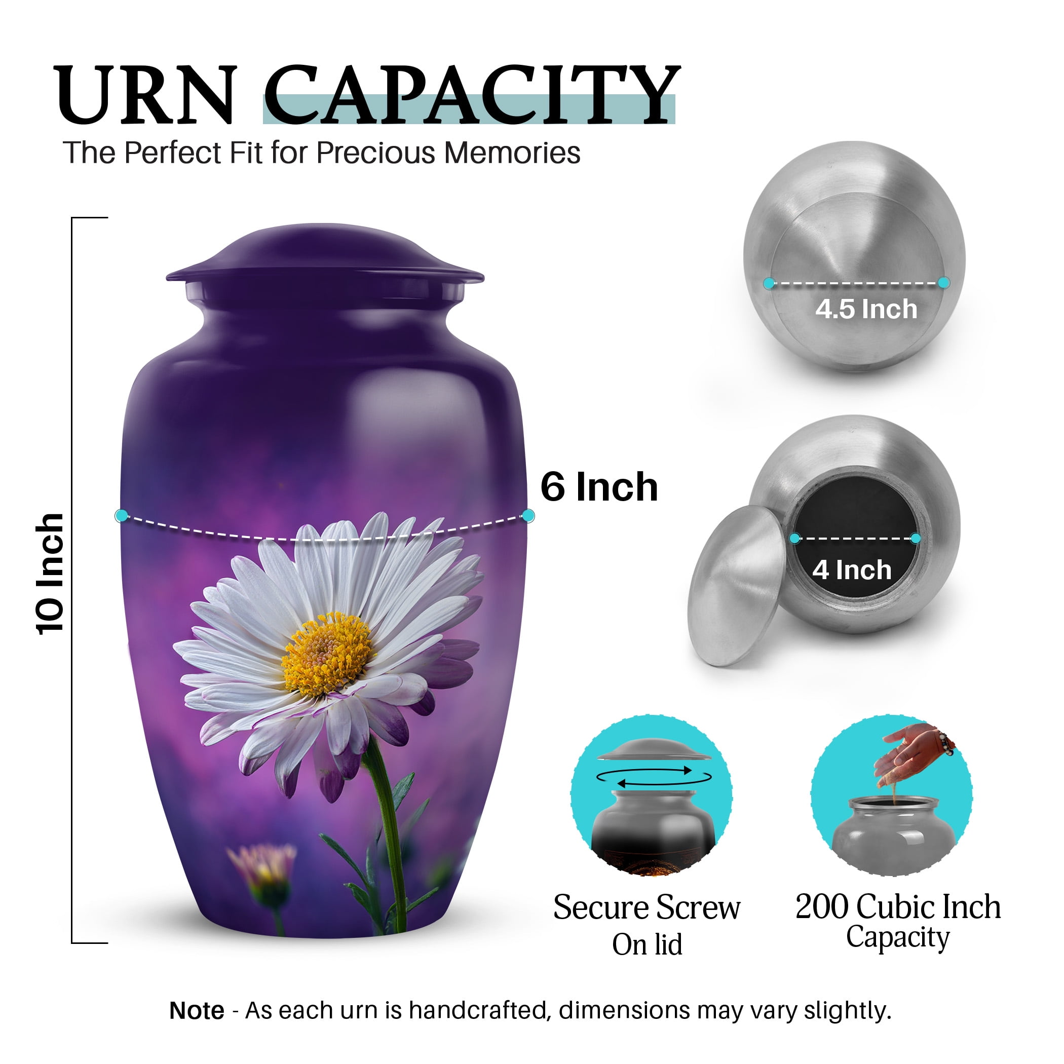 SABURIAL Daisy Urn - Decorative Handcrafted Memorial Urns For Men & Women Ash - Combo - 10 Inch Large & 3 Inch