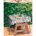 thumbnail image 3 of Fsddascl Colorful Polka Dot Outdoor Tablecloth - 60x84 Inch Rectangle Dining Table Cover, Rainbow Polka Dots Watercolor Waterproof Outdoor Table Cloth with Umbrella Hole & Zipper for Picnic/Patio, 3 of 7