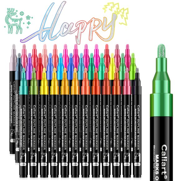 Marcadores Glitter Caliart 36 Colores Contorno Brillante Metálico