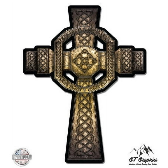 Celtic Cross - 3" Vinyl Sticker - For Car Laptop I-Pad Phone Helmet Hard Hat - Waterproof Decal
