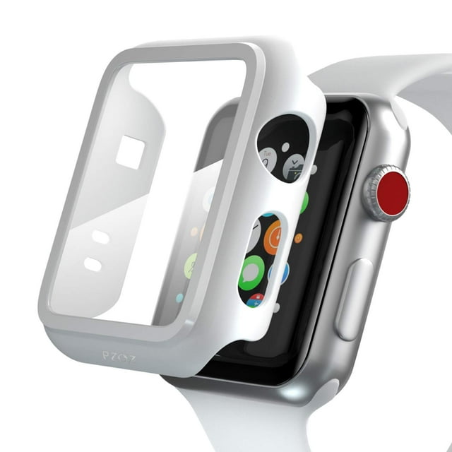 pzoz Compatible for Apple Watch Series 2 / Series 3 Case with Screen Protector 42mm Accessories Slim Guard Thin Bumper Full Coverage Matte Hard Cover Defense Edge for iWatch Women Men GPS (White)
