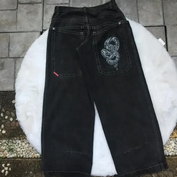 Hip Hop Big Pocket JNCO Jeans Streetwear Oversized Pants Graphic Print Loose Jeans Men Women Harajuku High Waisted Wide Pants ZR