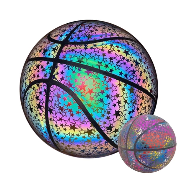 Ballon de Basket Holographique Réfléchissant Lumineux Lueur Intérieur et Extérieur Ballon de Basket en Cuir Cadeau pour Garçons Filles Hommes Femmes