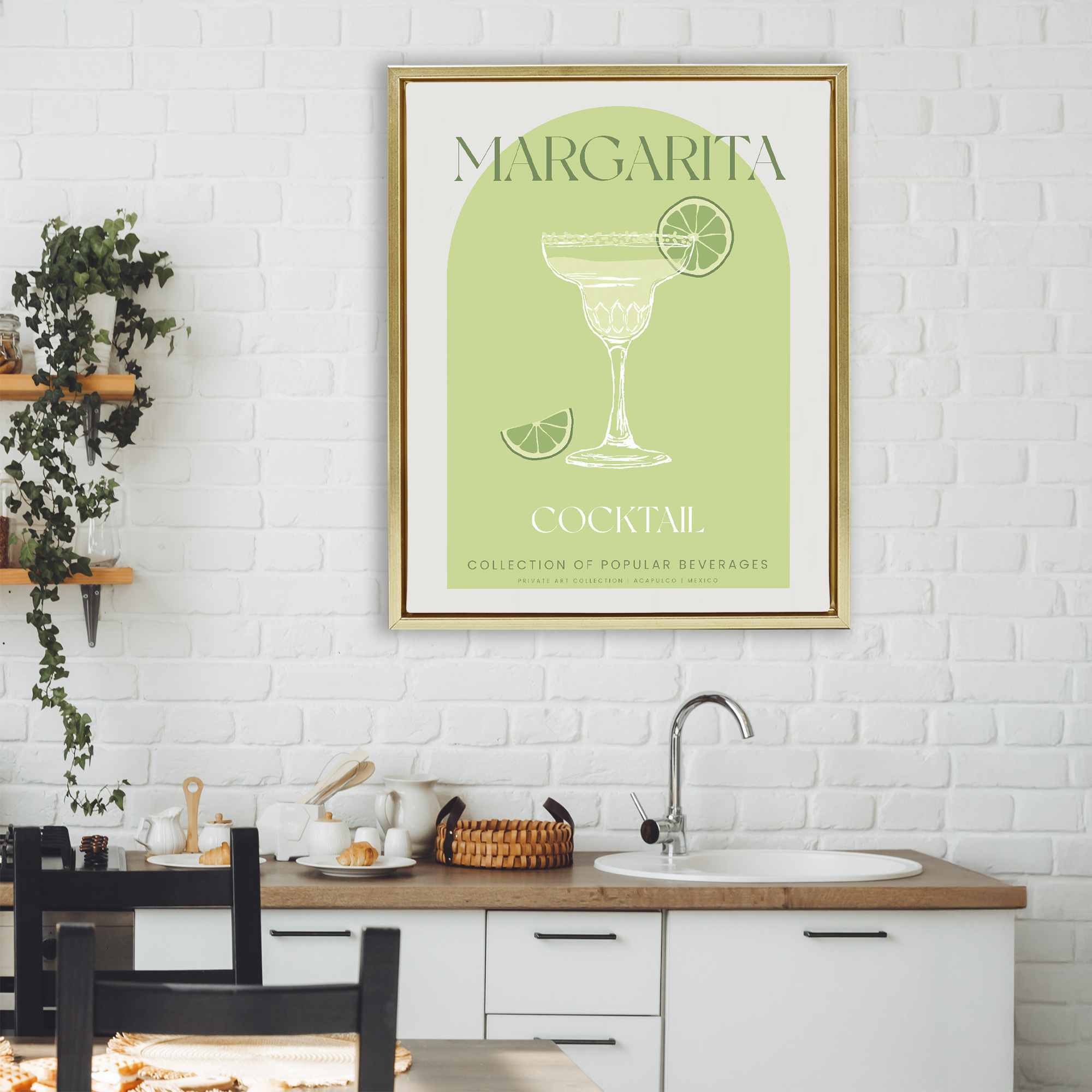 Stylish Retro Margarita Gold Framed Floater Canvas Wall Art, design by Lil' Rue