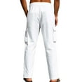 thumbnail image 3 of UAMVSH Cotton Linen Cargo Pants for Men Casual Wide Leg Elastic Waist Pants with Pockets Lightweight Beach Vacation Lounge Pants(X-LargeWhite), 3 of 6