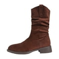 thumbnail image 5 of Womens Slouch Mid Calf Boots Winter Fall Casual Suede Pointed Toe Chunky Low Heel Pull on Dress Tall Boots Brown Size 6.5, 5 of 7